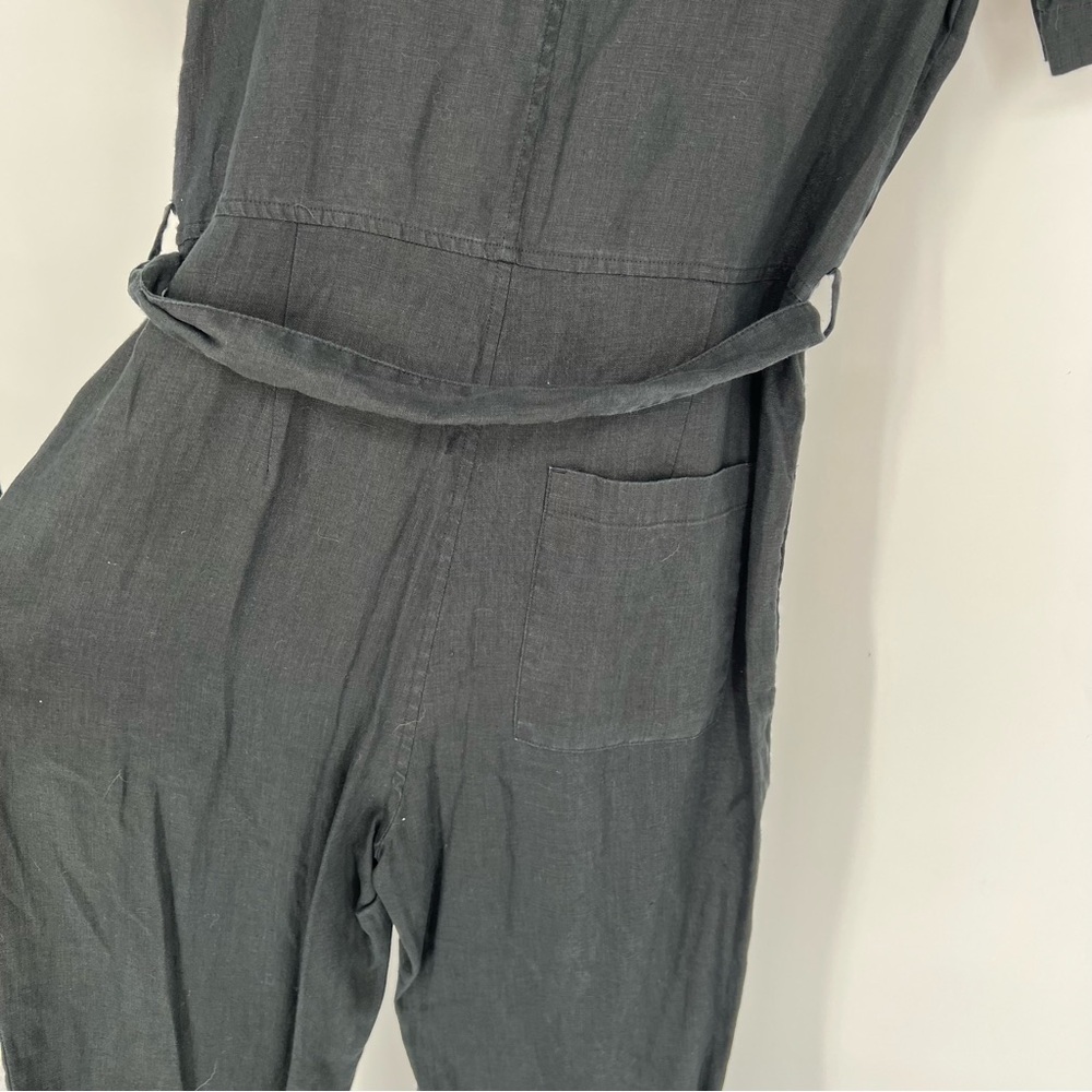 EVERLANE Women's The 100% Linen Short-Sleeve‎ Jumpsuit Size 0 Black - Picture 7 of 14